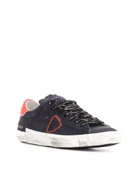 dunkelblaue Leder niedrige Sneakers von Philippe Model Paris