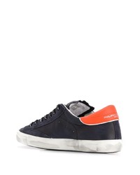 dunkelblaue Leder niedrige Sneakers von Philippe Model Paris