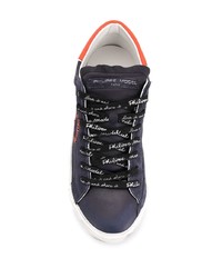 dunkelblaue Leder niedrige Sneakers von Philippe Model Paris