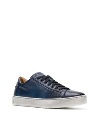 dunkelblaue Leder niedrige Sneakers von Santoni