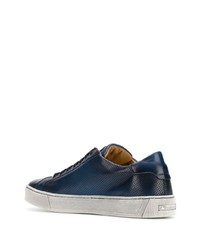 dunkelblaue Leder niedrige Sneakers von Santoni