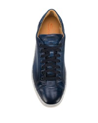 dunkelblaue Leder niedrige Sneakers von Santoni