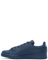 dunkelblaue Leder niedrige Sneakers von Adidas By Raf Simons