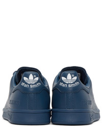 dunkelblaue Leder niedrige Sneakers von Adidas By Raf Simons