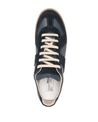 dunkelblaue Leder niedrige Sneakers von Maison Margiela