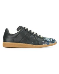 dunkelblaue Leder niedrige Sneakers von Maison Margiela