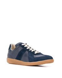 dunkelblaue Leder niedrige Sneakers von Maison Margiela