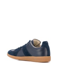 dunkelblaue Leder niedrige Sneakers von Maison Margiela