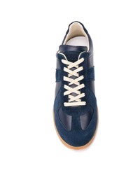 dunkelblaue Leder niedrige Sneakers von Maison Margiela