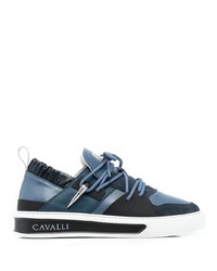 dunkelblaue Leder niedrige Sneakers von Roberto Cavalli