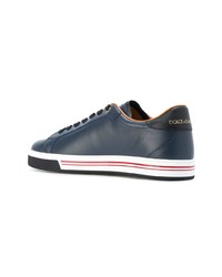 dunkelblaue Leder niedrige Sneakers von Dolce & Gabbana