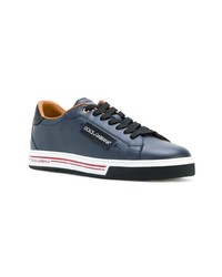 dunkelblaue Leder niedrige Sneakers von Dolce & Gabbana