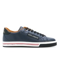 dunkelblaue Leder niedrige Sneakers von Dolce & Gabbana