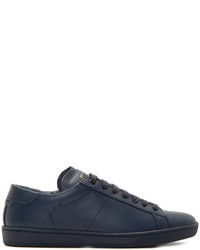 dunkelblaue Leder niedrige Sneakers von Saint Laurent