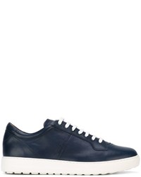 dunkelblaue Leder niedrige Sneakers von Salvatore Ferragamo
