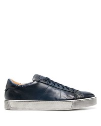 dunkelblaue Leder niedrige Sneakers von Santoni