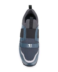 dunkelblaue Leder niedrige Sneakers von Trussardi Jeans