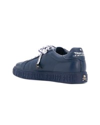 dunkelblaue Leder niedrige Sneakers von Philipp Plein