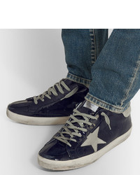 dunkelblaue Leder niedrige Sneakers von Golden Goose