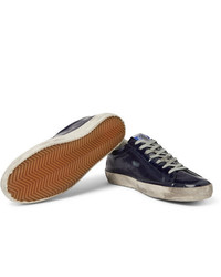 dunkelblaue Leder niedrige Sneakers von Golden Goose