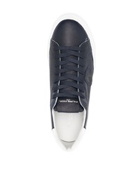 dunkelblaue Leder niedrige Sneakers von Philippe Model Paris