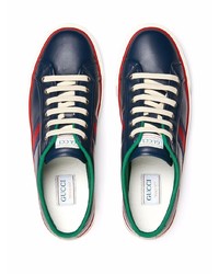 dunkelblaue Leder niedrige Sneakers von Gucci