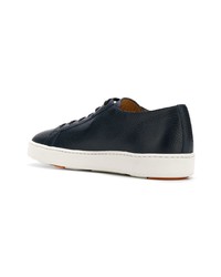 dunkelblaue Leder niedrige Sneakers von Santoni