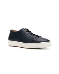 dunkelblaue Leder niedrige Sneakers von Santoni