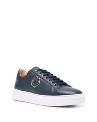 dunkelblaue Leder niedrige Sneakers von Philipp Plein