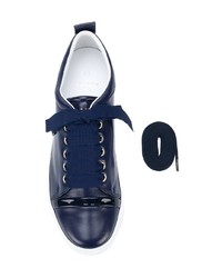 dunkelblaue Leder niedrige Sneakers von Lanvin