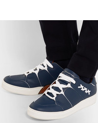 dunkelblaue Leder niedrige Sneakers von Ermenegildo Zegna