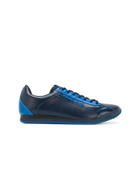 dunkelblaue Leder niedrige Sneakers von Versace Jeans