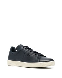 dunkelblaue Leder niedrige Sneakers von Tom Ford