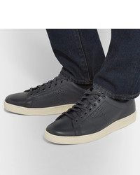 dunkelblaue Leder niedrige Sneakers von Tom Ford