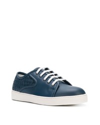 dunkelblaue Leder niedrige Sneakers von Bottega Veneta