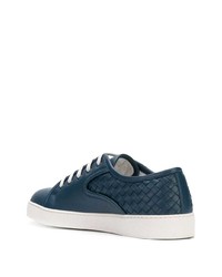 dunkelblaue Leder niedrige Sneakers von Bottega Veneta