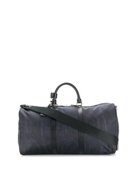 dunkelblaue Leder Reisetasche mit Paisley-Muster