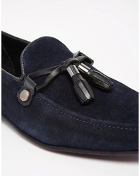 dunkelblaue Leder Slipper mit Quasten von Asos