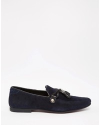 dunkelblaue Leder Slipper mit Quasten von Asos