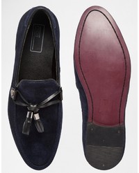 dunkelblaue Leder Slipper mit Quasten von Asos