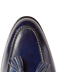 dunkelblaue Leder Slipper mit Quasten von Santoni