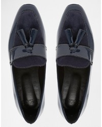 dunkelblaue Leder Slipper von Asos