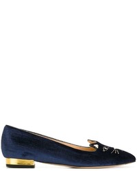 dunkelblaue Leder Slipper von Charlotte Olympia