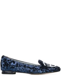 dunkelblaue Leder Slipper von Chiara Ferragni