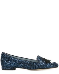 dunkelblaue Leder Slipper von Chiara Ferragni