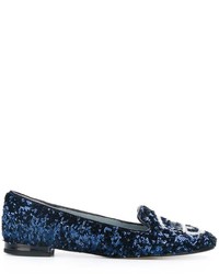 dunkelblaue Leder Slipper von Chiara Ferragni