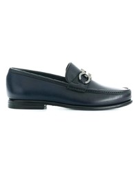 dunkelblaue Leder Slipper von Salvatore Ferragamo