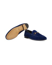 dunkelblaue Leder Slipper von Gucci