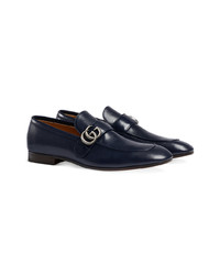 dunkelblaue Leder Slipper von Gucci