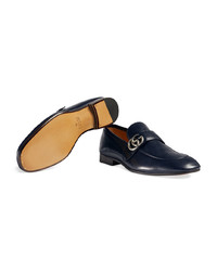 dunkelblaue Leder Slipper von Gucci